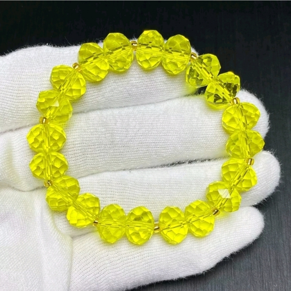 11.8mm Natural Yellow Citrine Quartz Crystal Faceted Beads Stretch Bracelet UV